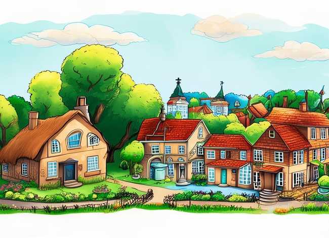 关于乡村的儿童画，家乡的楼房变化都有哪些画出来的