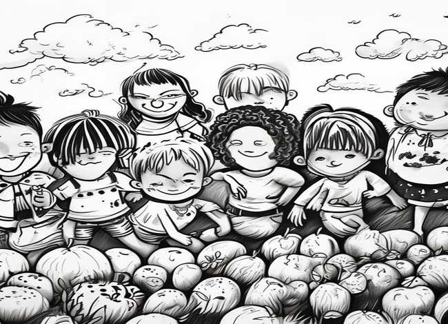 黑白儿童主题插画 儿童插画丰收了-9种常见插画风格的分类