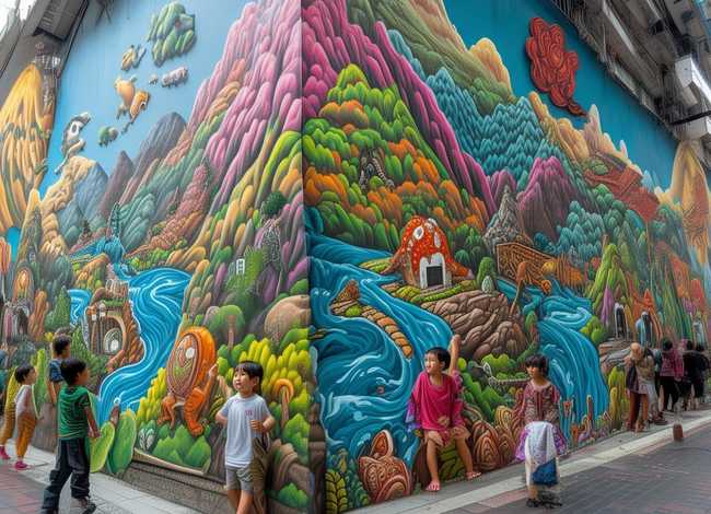 儿童涂鸦怪异事件；重庆街头现巨型巴渝山水涂鸦墙,你会选择去这打卡吗
