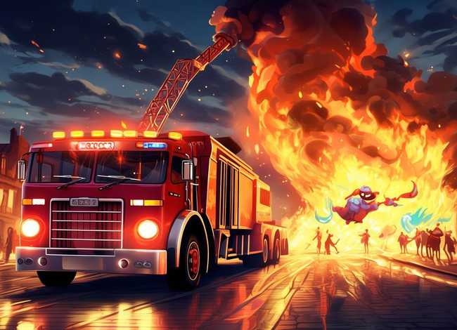 着火了消防车救火的故事（睡前小故事-消防车与火精灵）