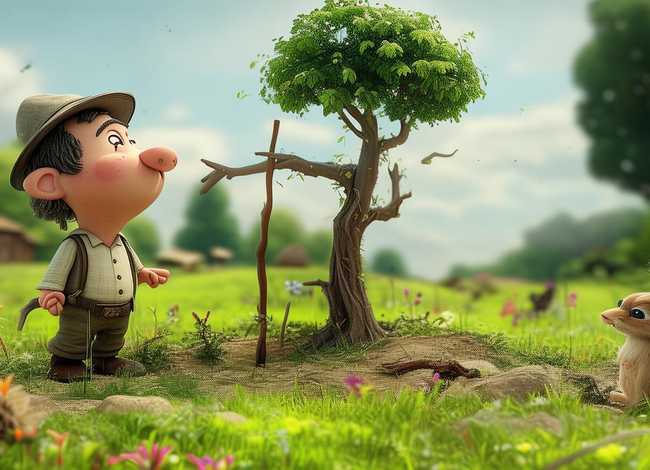 儿童故事ppt背景，守株待兔成语故事ppt