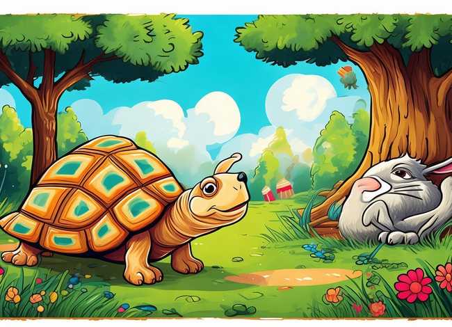 儿童故事手绘本插图；龟兔赛跑海报图片-龟兔赛跑的故事及图片大全