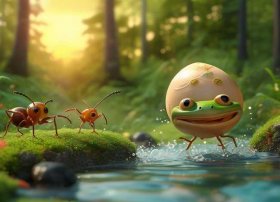 蚂蚁过河的童话、用蚂蚁、蛋壳和青蛙写一篇童话