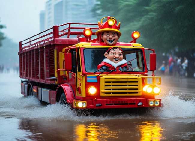 关于消防车的故事儿童视频 - 遇到沈阳暴雨不用怕,国王爸爸开着“救援车”来喽!