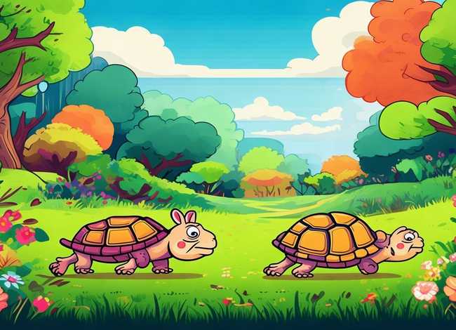 儿童故事手绘本插图；龟兔赛跑海报图片-龟兔赛跑的故事及图片大全