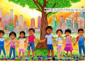 民族团结儿童画，祝福城市发展的诗句