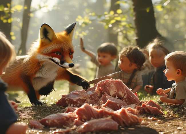 狐狸分肉儿童经典故事，“狐狸分肉“