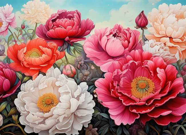 豹创意儿童画 - 创意儿童画赏析——国色天香牡丹花