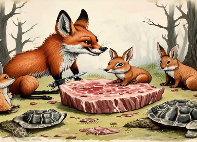 狐狸分肉的故事，狐狸分肉讲的是什么故事