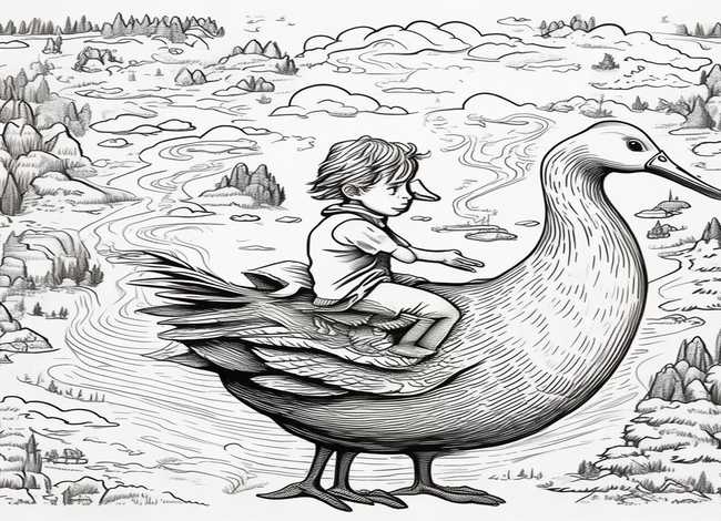 儿童画黑白线稿 尼尔斯骑鹅旅行记插画简笔画-尼尔斯骑鹅旅行记路线图怎么画 儿童画黑白线稿 尼尔斯骑鹅旅行记插画简笔画-尼尔斯骑鹅旅行记路线图怎么画