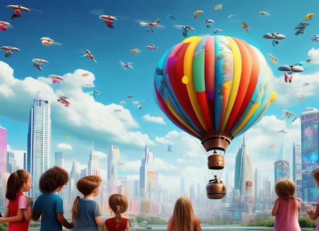 热气球图片儿童画简笔画 - 科技智能生活创意画(科技智能绘画)