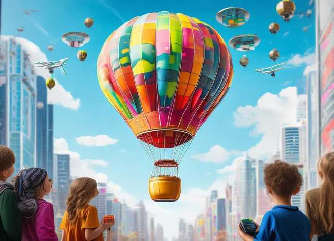 热气球图片儿童画简笔画 - 科技智能生活创意画(科技智能绘画)