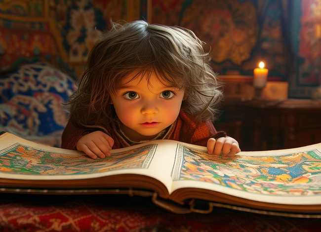 简短儿童故事带字图片；一千零一夜手抄报带字图片