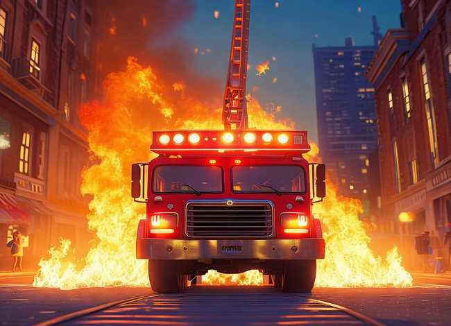 着火了消防车救火的故事（睡前小故事-消防车与火精灵）