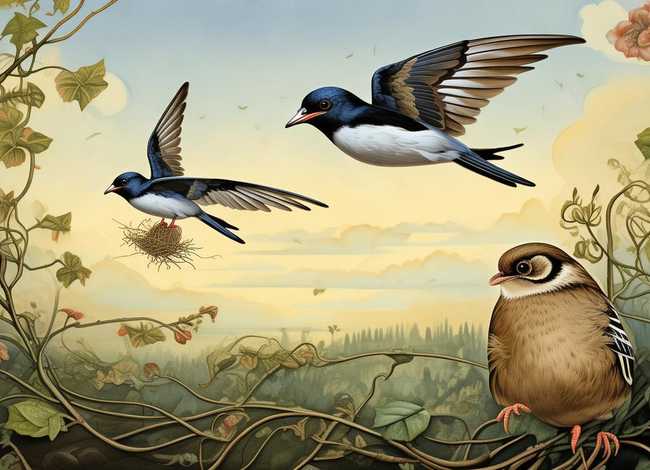 燕子学习搭窝的故事 - 燕子和麻雀