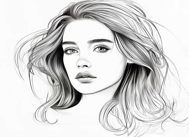 黑白线稿插画人物；黑白女生插画图片-女生头像怎么画