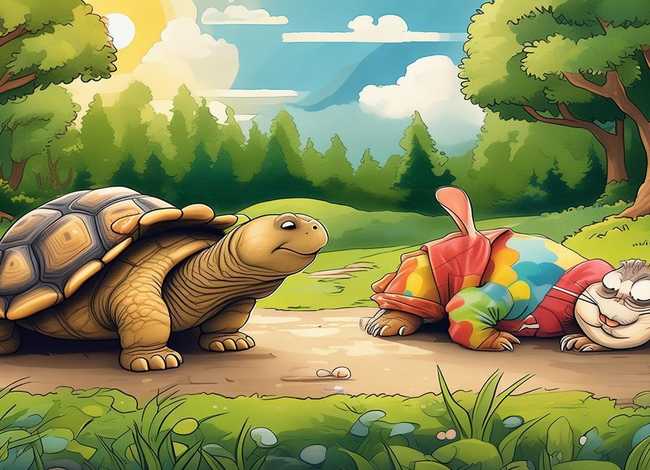 英语图文故事、龟兔赛跑 英语故事带翻译完整版