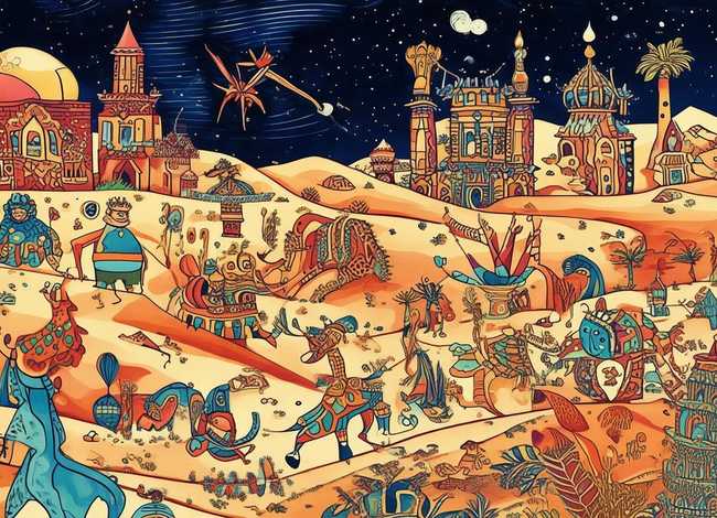 简短儿童故事带字图片；一千零一夜手抄报带字图片