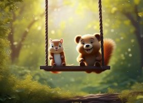 荡秋千故事图片（小松鼠和小熊荡秋千的看图编故事）