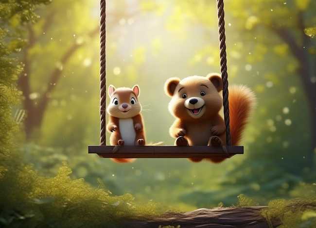 荡秋千故事图片（小松鼠和小熊荡秋千的看图编故事）