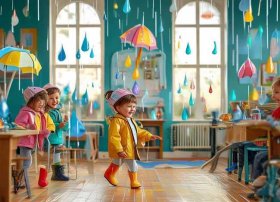 下雨天的故事幼儿图画；幼儿园教案-顽皮的雨滴