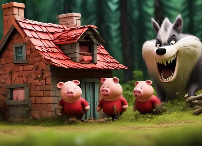 屋顶上的故事看图说话；三只小猪与一只狼的故事