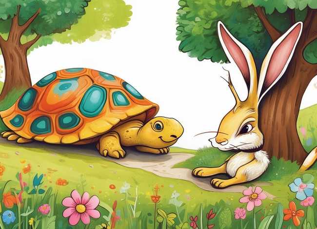 儿童图片故事 - 龟兔赛跑故事的简笔画图片