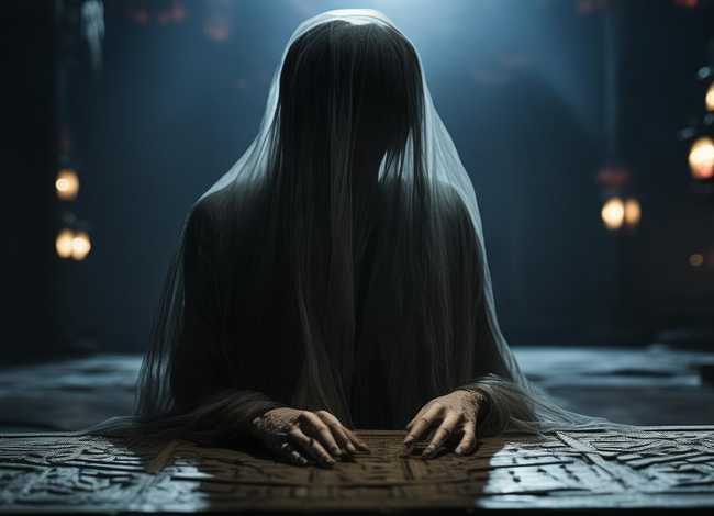 古代故事的图片；清朝一幅无名女鬼图,放大10倍后看她在干什么