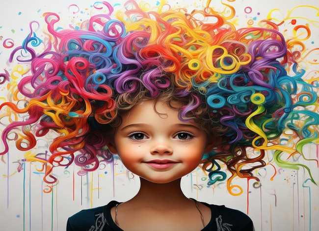 涂鸦儿童画；儿童画教程线条涂鸦与趣味形式《一头奇妙的卷发》