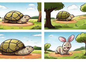 儿童简笔连环画小故事4格、龟兔赛跑简笔画4幅图