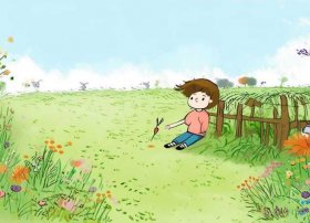 故事儿童画、成语故事儿童画守株待兔