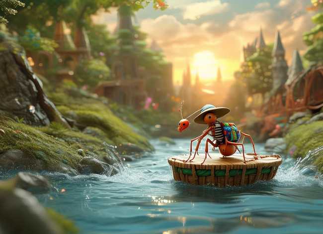 写蚂蚁过河的童话、丁丁的一次奇怪旅行故事内容