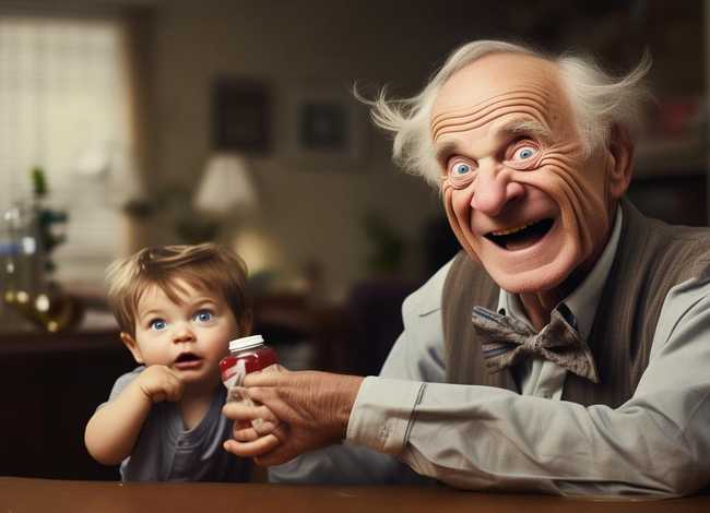 糟老头子贼搞笑这个老头是谁、“贼兮兮奶爸”套路娃吃药火了,我信你个鬼,你个糟老头子坏得很