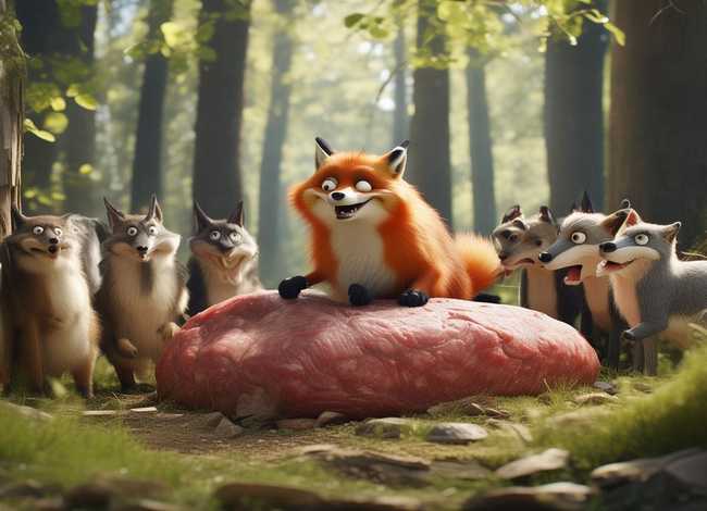狐狸分肉故事图片（和狐狸有关的寓言故事）