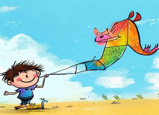 儿童放风筝简笔画 - 儿童简笔画之放风筝的小男孩