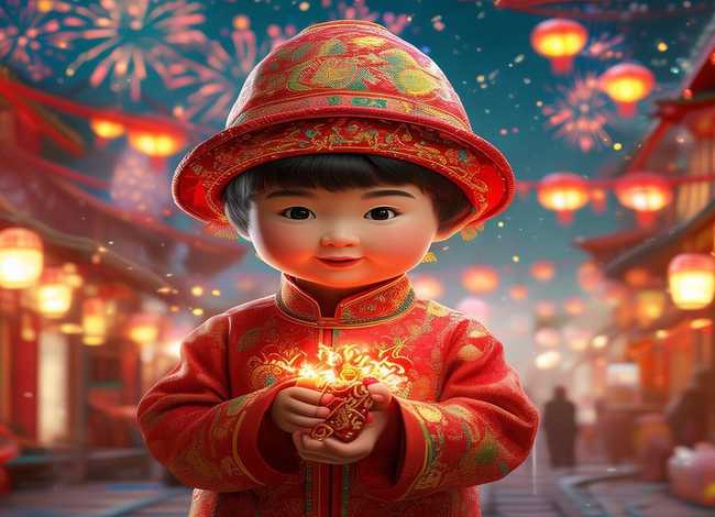 儿童放鞭炮简笔画图片，新春放鞭炮的小孩简笔画