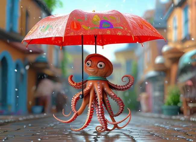 乌贼绘本故事、绘本《章鱼先生卖雨伞》1