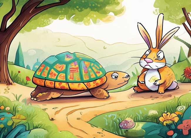 儿童图片故事 - 龟兔赛跑故事的简笔画图片