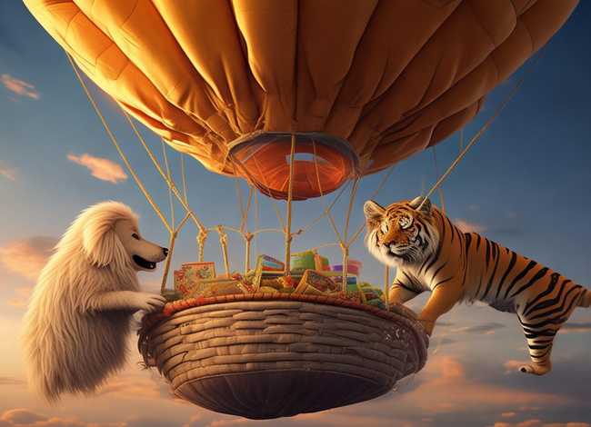 热气球睡前故事，长毛狗送土特产2(遇到老虎) 儿童睡前童话故事 讲故事