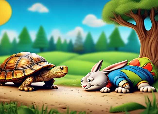 英语图文故事、龟兔赛跑 英语故事带翻译完整版