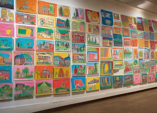 儿童家乡变迁范画、儿童画展要开幕了,要使蜡笔画的数量