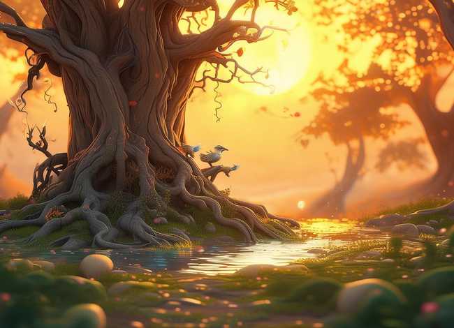 老树的童话 - 怎样用,溪水、小鸟、老树、蜗牛、蟋蟀、牵牛花编童话