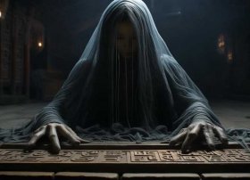 古代故事的图片；清朝一幅无名女鬼图,放大10倍后看她在干什么