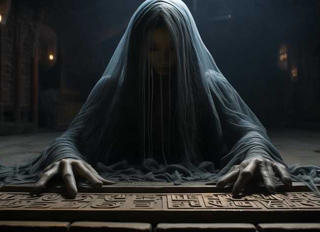 古代故事的图片；清朝一幅无名女鬼图,放大10倍后看她在干什么