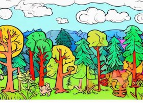 儿童森林涂色画打印大图 - 森林怎么画 森林简笔画教程
