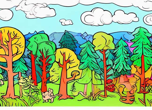 儿童森林涂色画打印大图 - 森林怎么画 森林简笔画教程 儿童森林涂色画打印大图 - 森林怎么画 森林简笔画教程