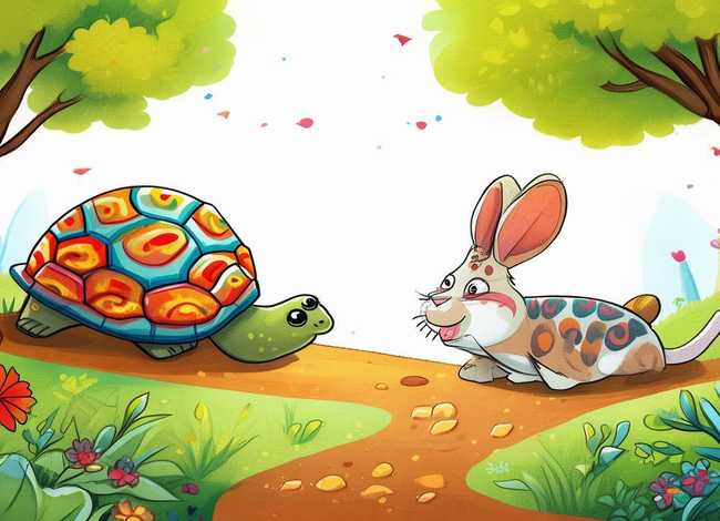 儿童图片故事 - 龟兔赛跑故事的简笔画图片