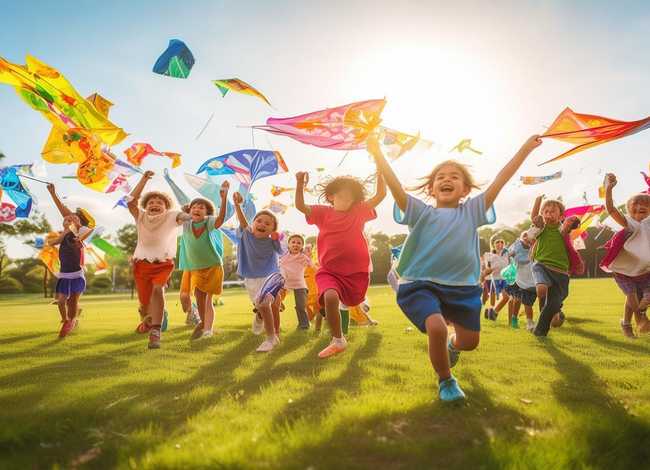 儿童放风筝图片；儿童放学归来早忙趁东风放纸鸢的画法