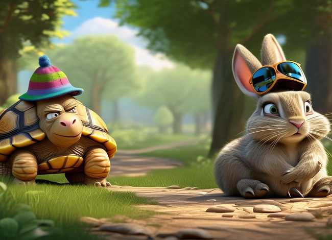 兔八哥龟兔赛跑故事；≡年级作文龟兔赛跑