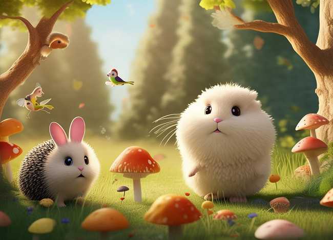 儿童故事小兔子交朋友，蘑菇、松鼠、小鸟、刺猬的童话故事